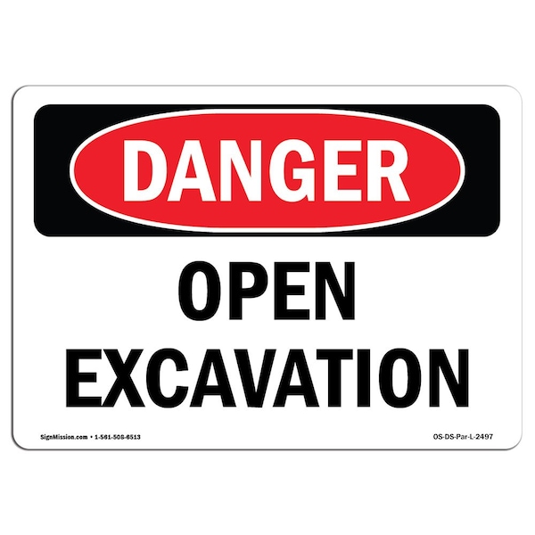 Safety Sign, OSHA Danger, 18" Height, Aluminum, Open Excavation, Landscape